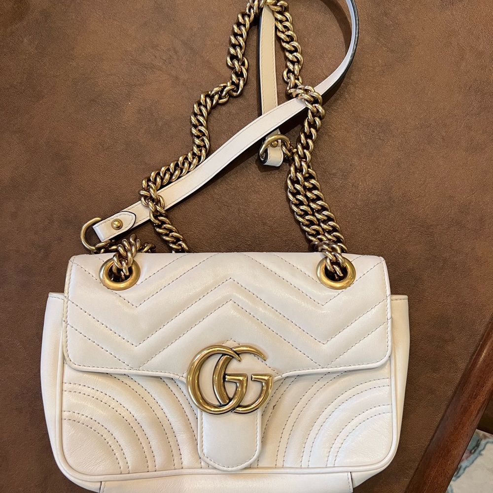 GUCCI MARMONT White Leather Shoulder Bag AUTHENTIC BOUGHT IN BEVERLY HILLS